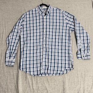 Peter Millar Mens Extra Large blue Plaid Button Down Work  Shirt Long Sleeve